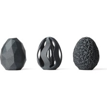 3Duman Üçlü Geometrik Desenli Yumurta Figürleri V2 Siyah 10 cm