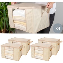 Nacarev 4 Adet Orta Boy Pencereli Çizgi Desen Baskılı Krem Dolap içi Kıyafet Düzenleyici Hurç Seti 45X40X30 cm