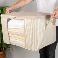 Nacarev 4 Adet Orta Boy Pencereli Çizgi Desen Baskılı Krem Dolap içi Kıyafet Düzenleyici Hurç Seti 45X40X30 cm