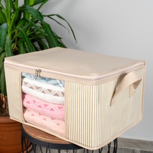 Nacarev 4 Adet Küçük Boy Pencereli Çizgi Desen Baskılı Krem Dolap Içi Baza Altı Valiz Içi Düzenleyici Hurç Seti 40X30X20 cm