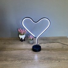Asva Design Siyah Kalp Modern Beyaz Ledli Masa Lambası Abajur