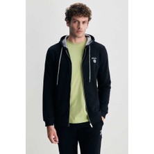 HILGARD Siyah Erkek Kapüşonlu ve Fermuarlı Baskılı Standard Fit Erkek Sweatshirt