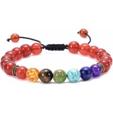 Gümüş Hediye Al Makrome Örgülü Küre Kesim Kırmızı Akik Doğaltaş Çakra Kadın Bileklik