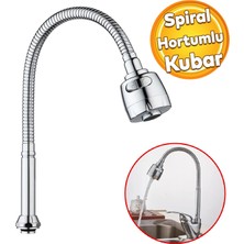 Badem10 Mutfak Musluk Batarya Kuğu Evye Borusu Spiral Hortumlu Krom Renk 2 Kademe Su Kubar Ayarlı Başlık