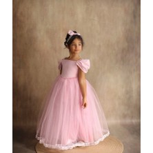 Black White Wedding Pembe Kız Çocuk Fistolu Elbise, Doğum Günü Elbisesi, Balo Elbisesi Kollu Elbise