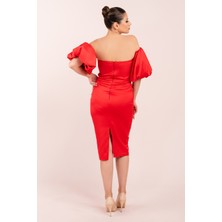 Carmen Balon Kol Saten Kısa Elbise (CRM-55844)