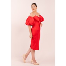 Carmen Balon Kol Saten Kısa Elbise (CRM-55844)