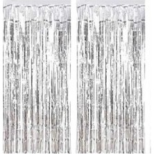 Dizayn Parti Evi Işıltılı Püsküllü Arka Fon - Kapı Duvar Perdesi Metalik Gümüş