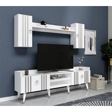 Cantek Dizayn Raflı 180 cm Işıl Tv Ünitesi Beyaz-Gümüş