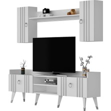 Cantek Dizayn Raflı 180 cm Işıl Tv Ünitesi Beyaz-Gümüş