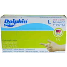Dolphin Pudralı Beyaz Latex Muayene Eldiveni Büyük Boy (L) 100’LÜ Paket