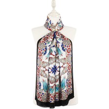 Bursa İpek Siyah Krem Efes Desen Ipek Fular