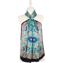 Bursa İpek Lacivert Krem Efes Desen Ipek Fular