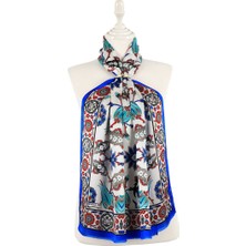 Bursa İpek Saks Krem Efes Desen Ipek Fular