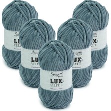 Spagetti Yarn Lux Velvet 5'li Metalik Mavi El Örgü Ipliği