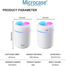 Microcase Mini 2 Renk Modlu 300 ml USB Girişli Ultra Sessiz Çok Kullanışlı Hava Nemlendirici AL4053