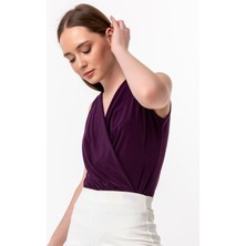 Laranor Alttan Çıtçıtlı Kruvaze Bluz 46 - Mürdüm