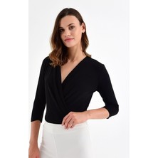 Laranor Alttan Çıtçıtlı Kruvaze Yaka Truvakar Kol Bluz&body 38 - Siyah