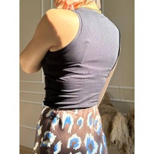 Nidi Store Siyah Ince Fitilli Bisiklet Yaka Kolsuz Atlet Bluz