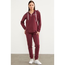 Jogger Oversize  Kapüşonlu Eşofman Takım - Bordo