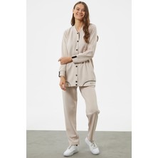 Büyük Beden Tunik Eşofman Takım - Taş