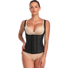 Dr.fitto Latex Çelik Balenli Kopçalı Vücut Şekillendirici Askılı Tip Korse Siyah DR301