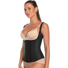 Dr.fitto Latex Çelik Balenli Kopçalı Vücut Şekillendirici Askılı Tip Korse Siyah DR301
