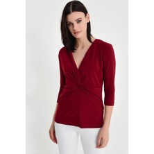 Laranor Yaka Burgu Detay Bluz 48 - Bordo