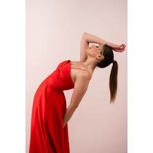 Carmen Ince Askılı Saten Drapeli Midi Boy Elbise (CRM-55918)