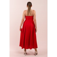 Carmen Ince Askılı Saten Drapeli Midi Boy Elbise (CRM-55918)