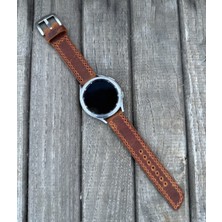 Brown Art Craft 20MM Samsung Galaxy Watch 3 4 5 6 Pro Classic Hakiki Astarlı Deri Akıllı Saat Kordonu