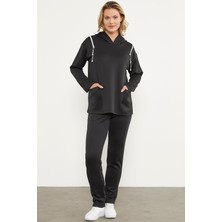 Fermuar Detaylı Cepli Eşofman Takım - Siyah