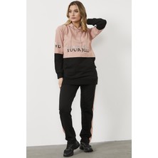 Geniş Kalıp Çift Renk Eşofman Takım - Pudra