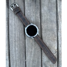 Brown Art Craft 22MM Samsung Galaxy Watch 3 4 5 6 Pro Classic Hakiki Astarlı Deri Akıllı Saat Kordonu