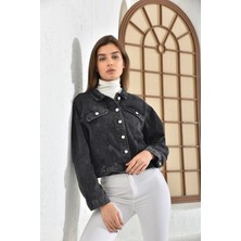 Parkkaron Kadın Antrasit Cep Detaylı Denim Ceket