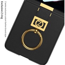 Cool-M Samsung Galaxy Z Flip5 5g Ince Telefon Kapağı Sabit Pc+Pu Metal Z Mektup Kickstand Case (Yurt Dışından)