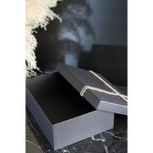 Chanza Home Siyah Orta Boy Sert Kalın Kutu Hasır Detaylı Hediye Kutusu 25 x 19 x 9