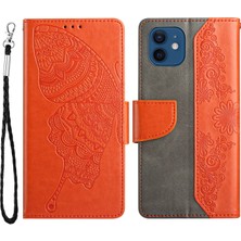 Forestl Digital Apple iPhone 12 Mini Telefon Kılıfı Baskısı Kelebek Çiçek Telefon Kapağı 5.4 Inç Pu Deri+Tpu Cüzdan Stand Vaka-Orange (Yurt Dışından)