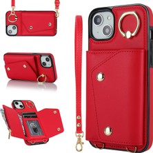 Forestl Digital Apple iPhone 12 Mini Deri Kaplamalı Tpu Telefon Kickstand Case Zipper Cüzdan Crossbody Telefon Kapak Kırmızı (Yurt Dışından)