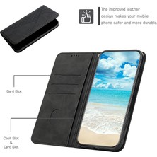 Forestl Digital Apple iPhone 12 Mini Telefon Kılıfı Rhombus Desen Stand Cüzdan Deri Manyetik Emilim Telefon Kapak Koruyucusu 5.4 Inç-Black (Yurt Dışından)