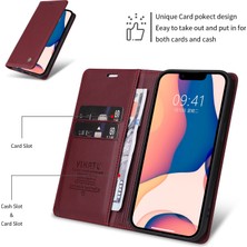 Forestl Digital Apple iPhone 12 Mini Telefon Kılıfı Şok Geçirmez 5.4 Inç YK-001 Manyetik Kapatma Telefon Kapağı Flip Deri Cüzdan Stand-Red (Yurt Dışından)