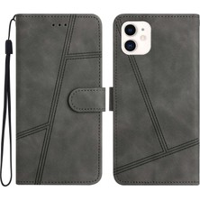 Forestl Digital Apple iPhone 12 Mini Telefon Kılıfı 5.4 Inç Cüzdan Tasarımı Cilt Touch Hissed Hissediyor Pu Deri Deri Telefon Kapak Çizgileri Baskılı Flip Stand Kabuğu Case-Grey (Yurt Dışından)