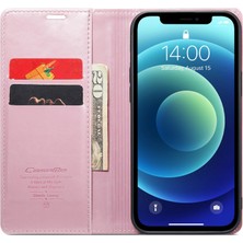 Forestl Digital Apple iPhone 12 Mini Telefon Kılıfı Için 5.4 Inç Pu Deri Kabuk Retro Retro Mumsu Doku Cüzdan Stand Cep Telefonu Kapak Pembe (Yurt Dışından)