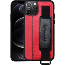 Forestl Digital Apple iPhone 12/12 Pro Için Telefon Kapak Kartı Yuvası Pu Deri Kaplamalı Tpu Kılıf Kontrast Renk El Kayışı Kickstand -Red (Yurt Dışından)