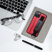 Forestl Digital Apple iPhone 12/12 Pro Için Telefon Kapak Kartı Yuvası Pu Deri Kaplamalı Tpu Kılıf Kontrast Renk El Kayışı Kickstand -Red (Yurt Dışından)