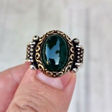 FK Gümüş Yeşil Taşlı Işlemeli Erkek Yüzük