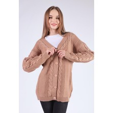 Rays 350 Düğme Detay Örgülü Hırka Camel