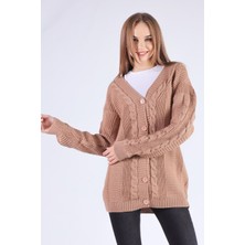 Rays 350 Düğme Detay Örgülü Hırka Camel