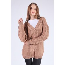 Rays 350 Düğme Detay Örgülü Hırka Camel