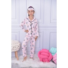 Pija Kids Pembe Tavşan Desenli Düğmeli Kız Çocuk Pijama Takımı 17087